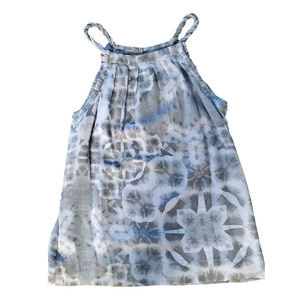 Banana Republic Blue Gray Boho Print Flowy Pleated Silk Tank Sz S
